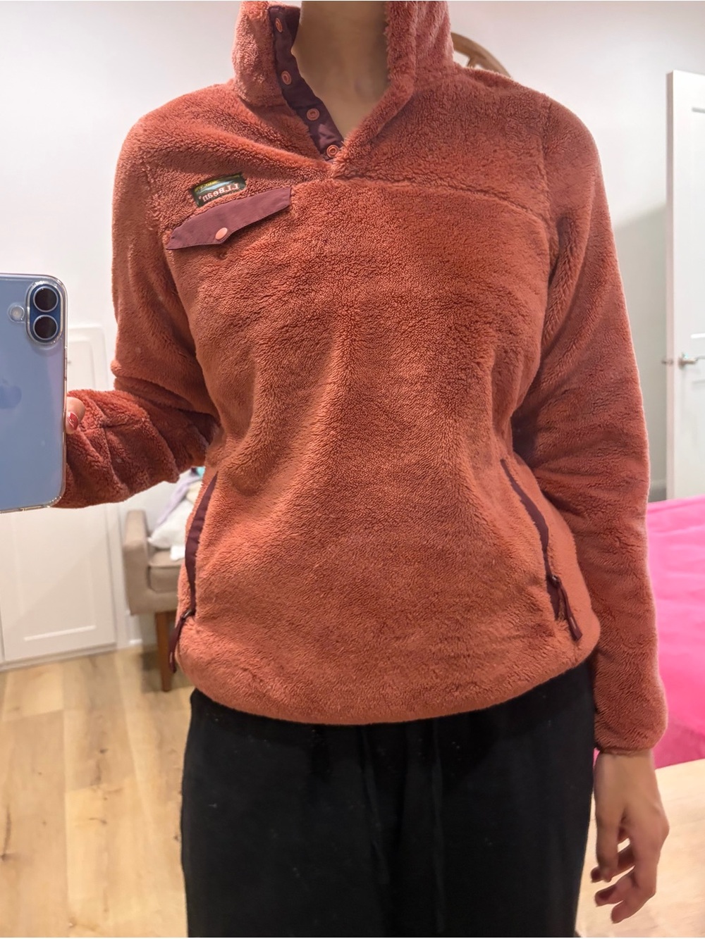 L.L. Bean Women’s Plush Sherpa Pullover - Rust Brown/Orange - Picture 6 of 6